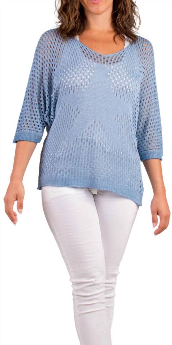 NEW GIGI MODA star knit mesh sweater in blue